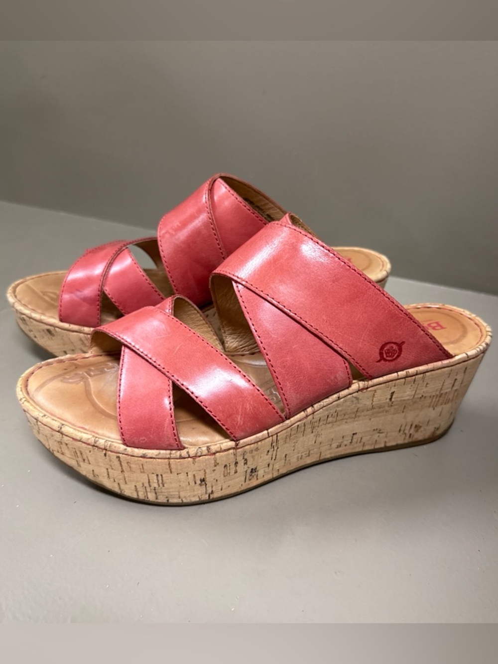 Born Coral Leather Cork Wedge Slide Sandals - Comfortable & Classy